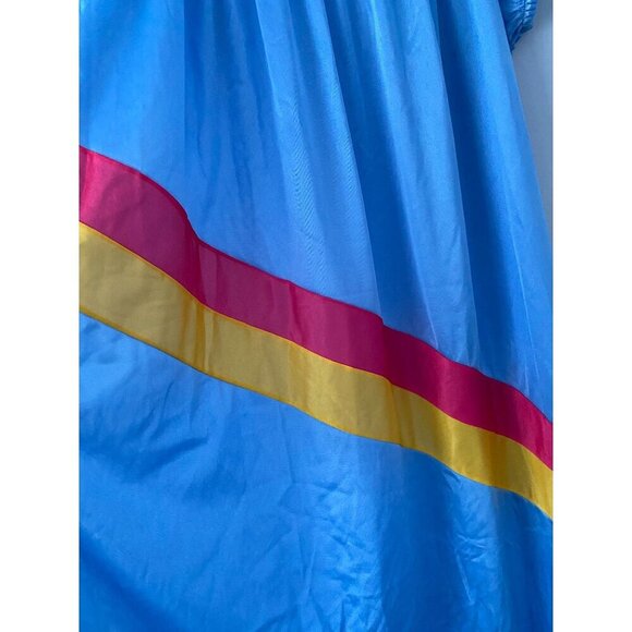 Vintage Summer Nightgown, Blue with Red and Yellow Diagonal Stripes, Size Medium - Picture 4 of 7